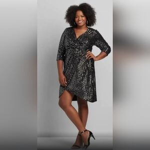 NWT Velvet Sequin False Wrap Dress